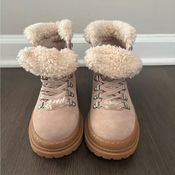 Splendid Tan Cream Sherpa Lace-Up Ankle Boots Sz 6 - Picture 5 of 6